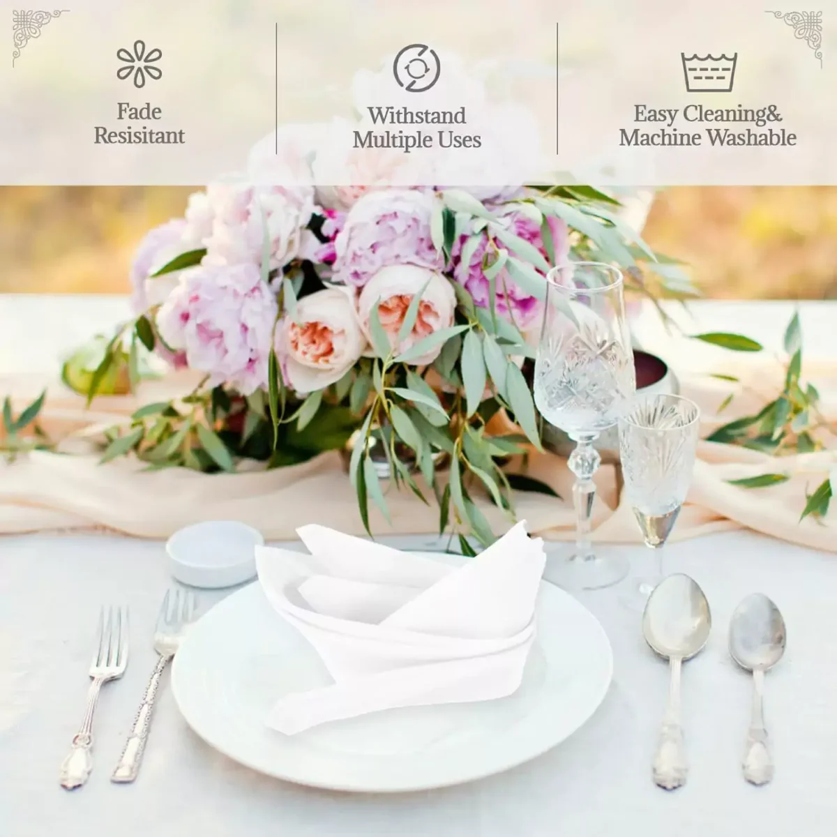 Sofrito Thick Heavy Duty 240 GSM Table Cloth Napkin Washable 200+ Times White