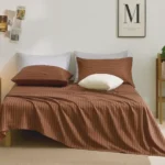 sofrito flat bedsheet glace cotton stripes brown