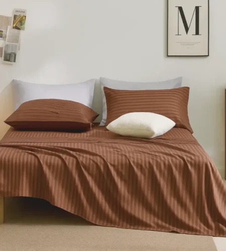 sofrito flat bedsheet glace cotton stripes brown