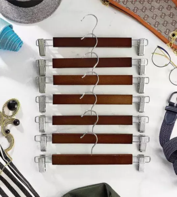 wooden hanger with clips