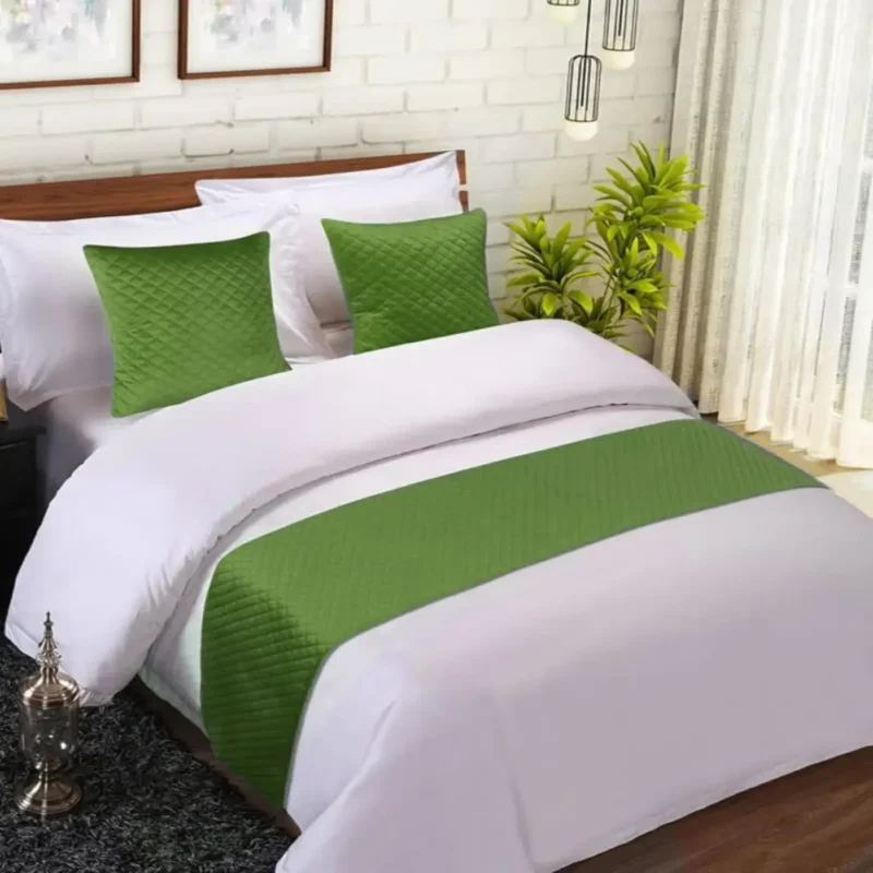 Sofrito velvet bed runner with cushion cover green