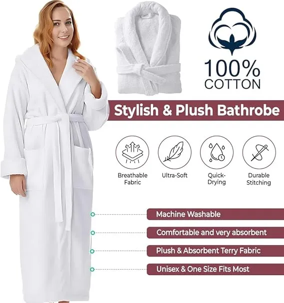 Sofrito Luxury 100% Cotton Terry Soft & Plush Bath Robe White