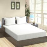 Sofrito 100% Cotton Bedsheet (Fitted) - Striped - White