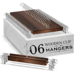 wooden hanger with clips