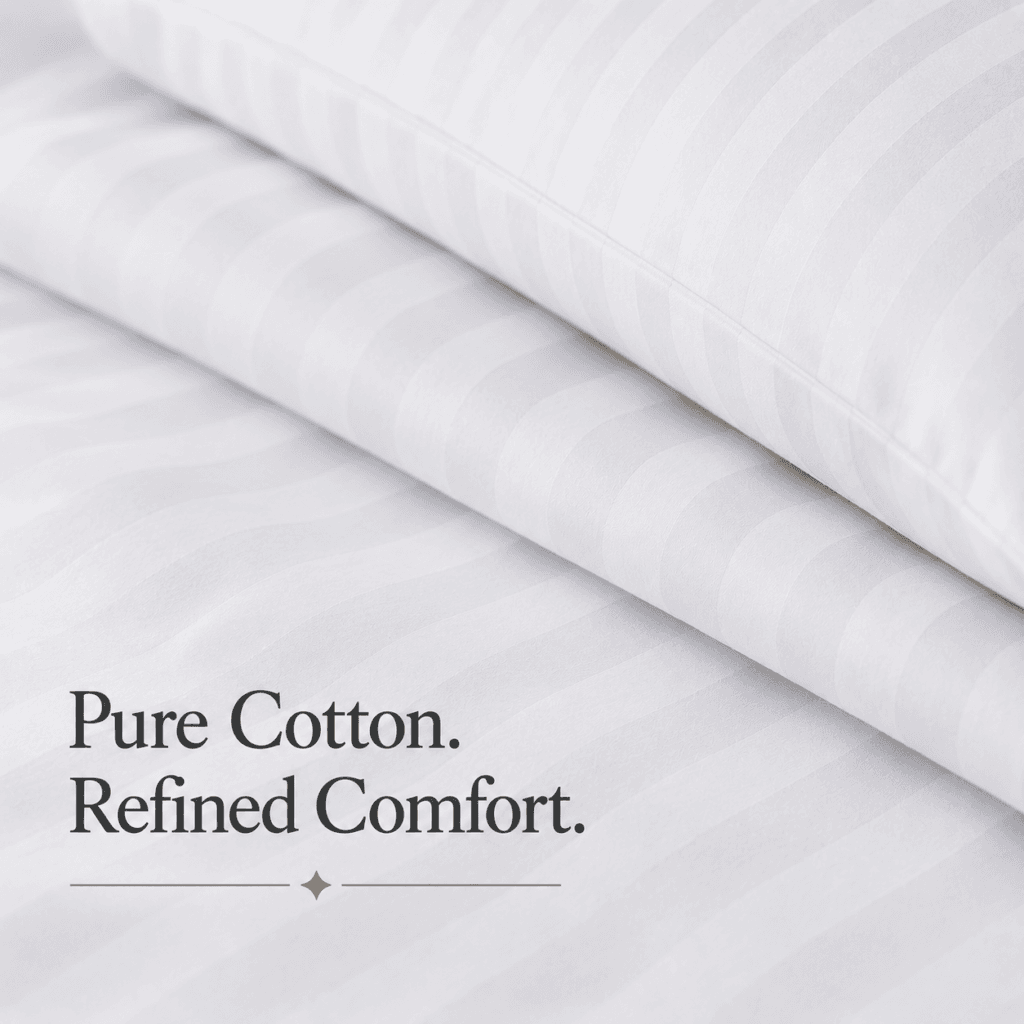 Sofrito 100% Cotton Bedsheet (Flat) - Striped - White | Anti Pilling Processed Fabric for Hotels & Bulk Use Sofrito 100% Cotton Bedsheet (Flat) - Striped - White | Anti Pilling Processed Fabric 100% cotton bedsheet