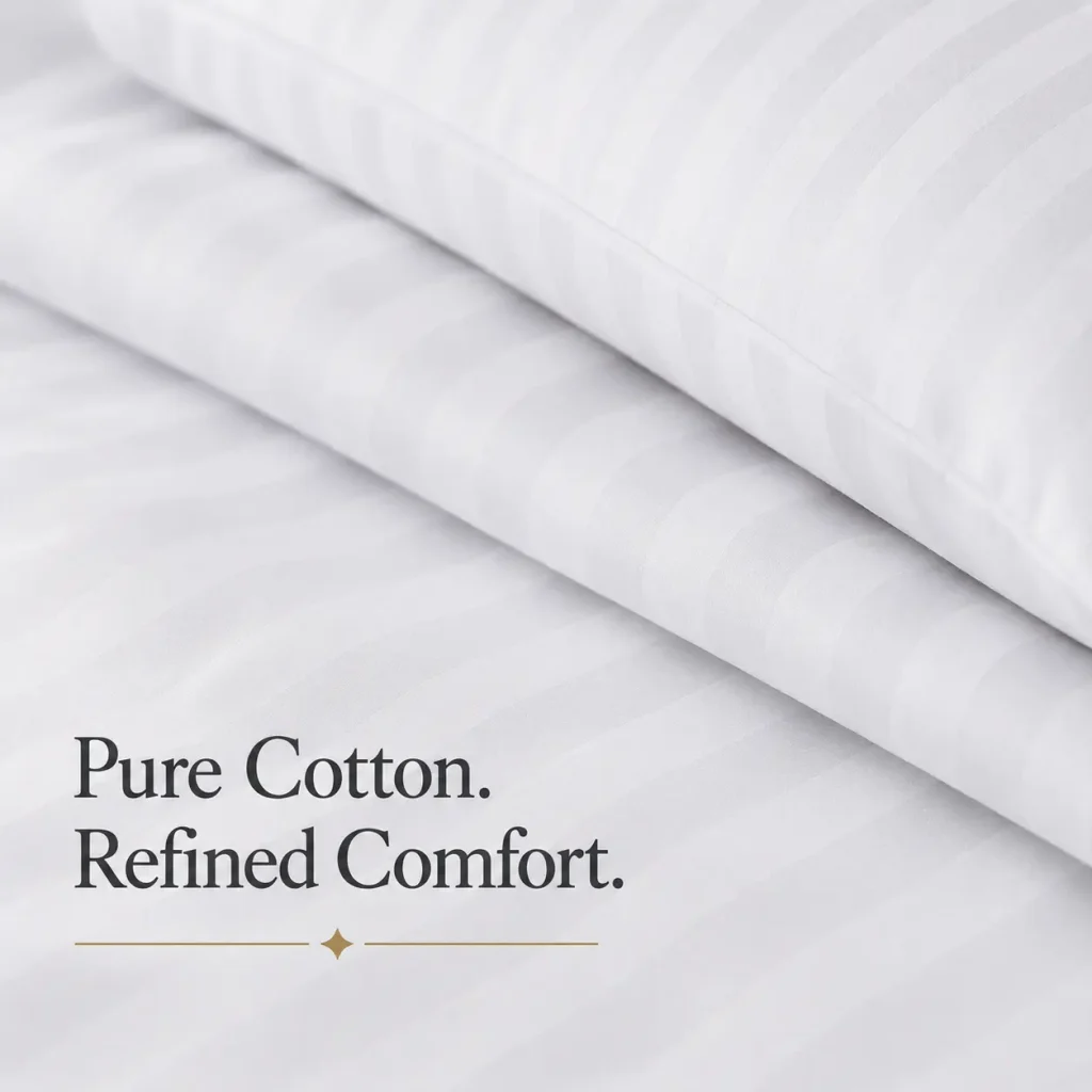 Sofrito 100% Cotton Bedsheet (Flat) - Striped - White | Anti Pilling Processed Fabric for Hotels & Bulk Use Sofrito 100% Cotton Bedsheet (Flat) - Striped - White | Anti Pilling Processed Fabric 100% cotton bedsheet