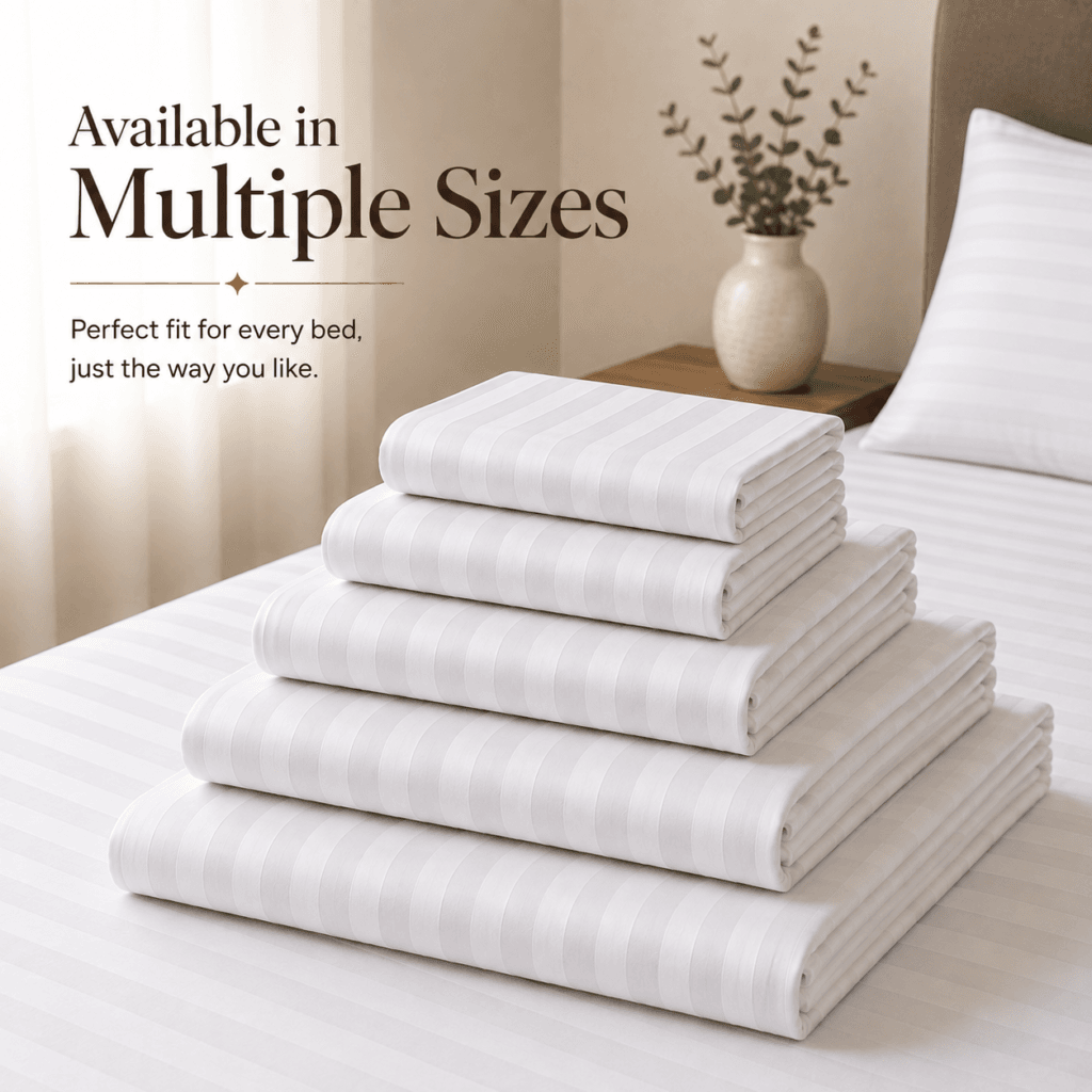 Sofrito 100% Cotton Bedsheet (Flat) - Striped - White | Anti Pilling Processed Fabric for Hotels & Bulk Use Sofrito 100% Cotton Bedsheet (Flat) - Striped - White | Anti Pilling Processed Fabric 100% cotton bedsheet