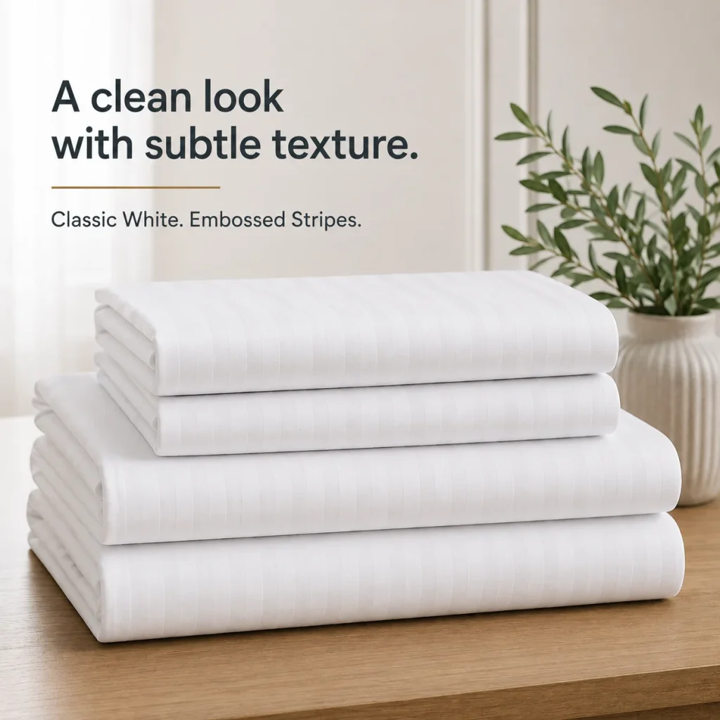 Sofrito Flat Bedsheet Glace Cotton Striped - White for Hotels & Bulk Use Sofrito Flat Bedsheet Glace Cotton Striped - White Flat Bedsheet
