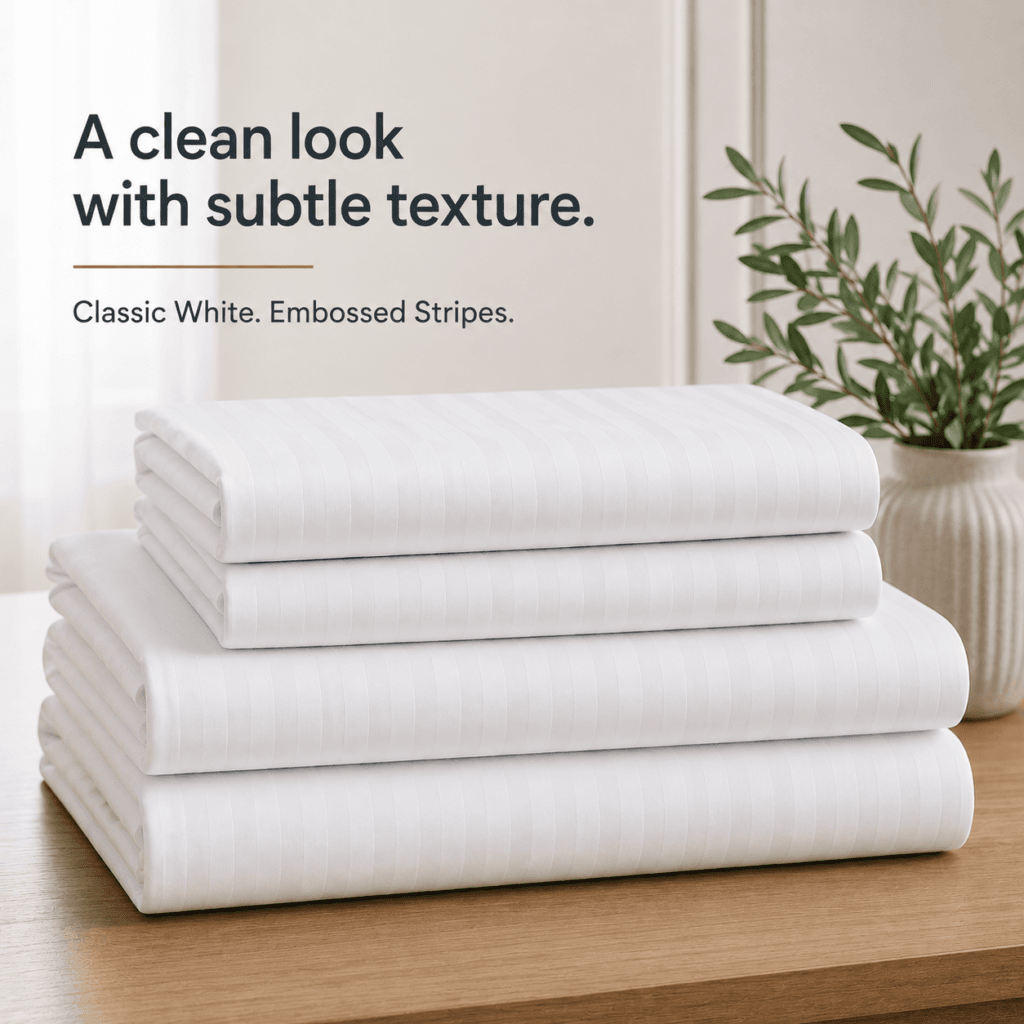 Sofrito Flat Bedsheet Glace Cotton Striped - White Flat Bedsheet