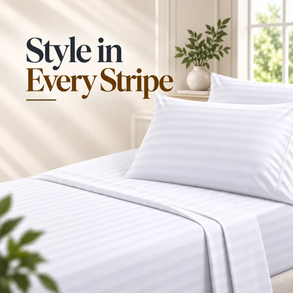 Sofrito Bedsheet (Fitted) Glace Cotton Striped - White Glace Cotton Fitted Bedsheet