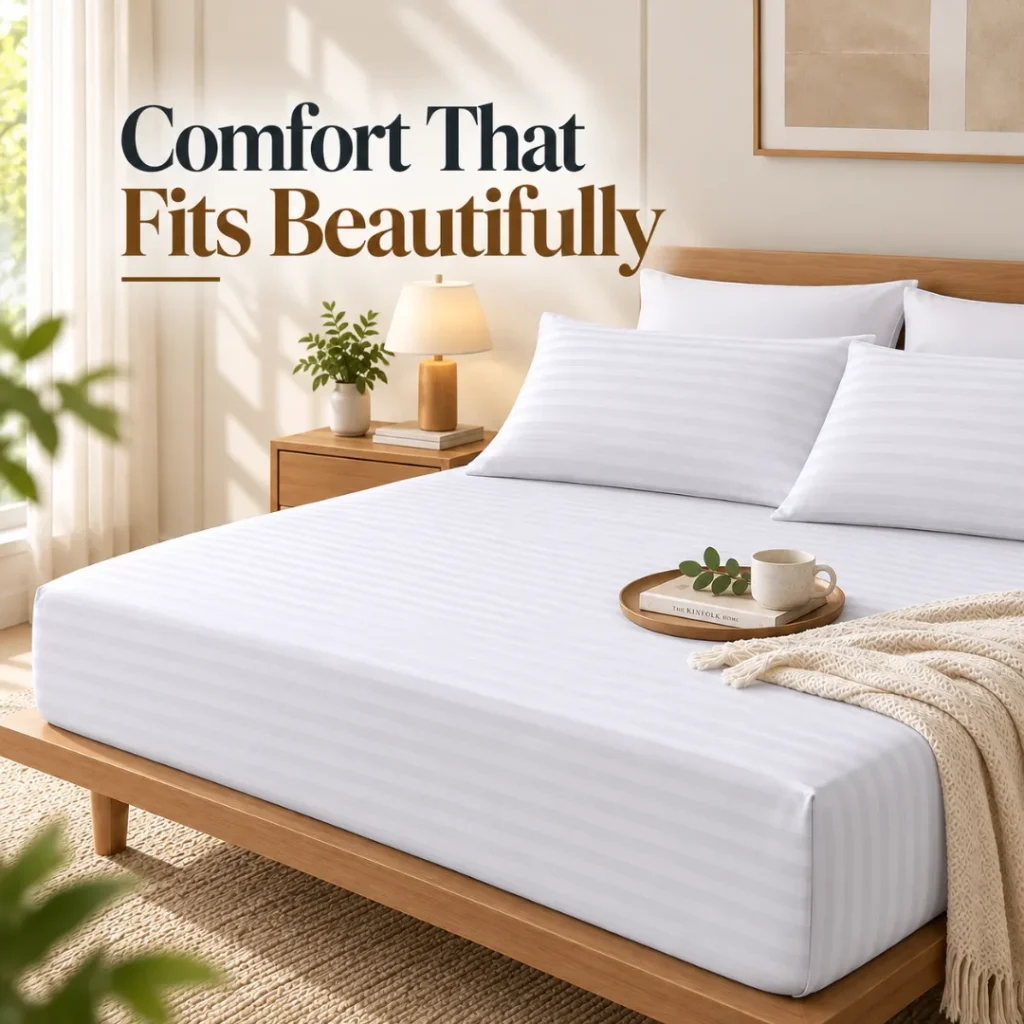 Sofrito Bedsheet (Fitted) Glace Cotton Striped - White Glace Cotton Fitted Bedsheet