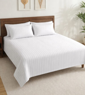 Sofrito Bedsheet Cotton Blend Striped- 320 TC – White