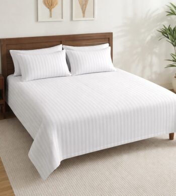 Sofrito Bedsheet Cotton Blend Striped- 320 TC – White