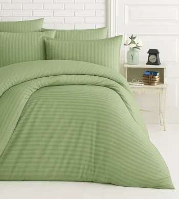 sofrito duvet / comforter cover glace cotton stripes olive green