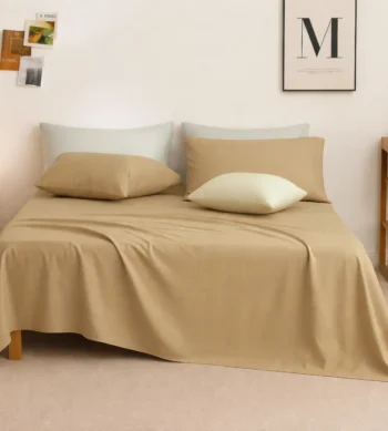 Sofrito flat bedsheet glace cotton stripe desert beige