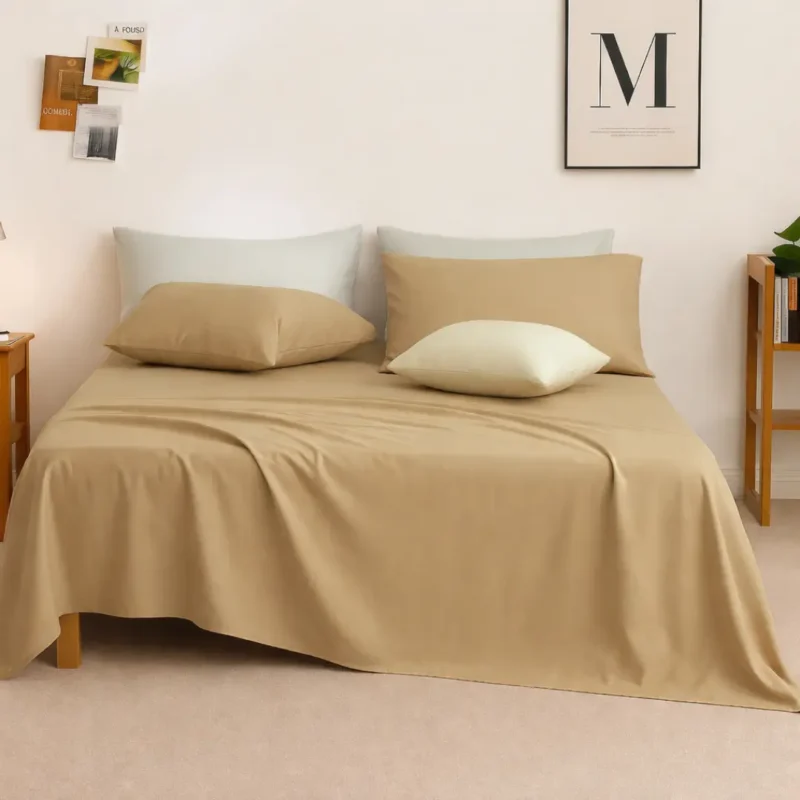 Sofrito flat bedsheet glace cotton stripe desert beige