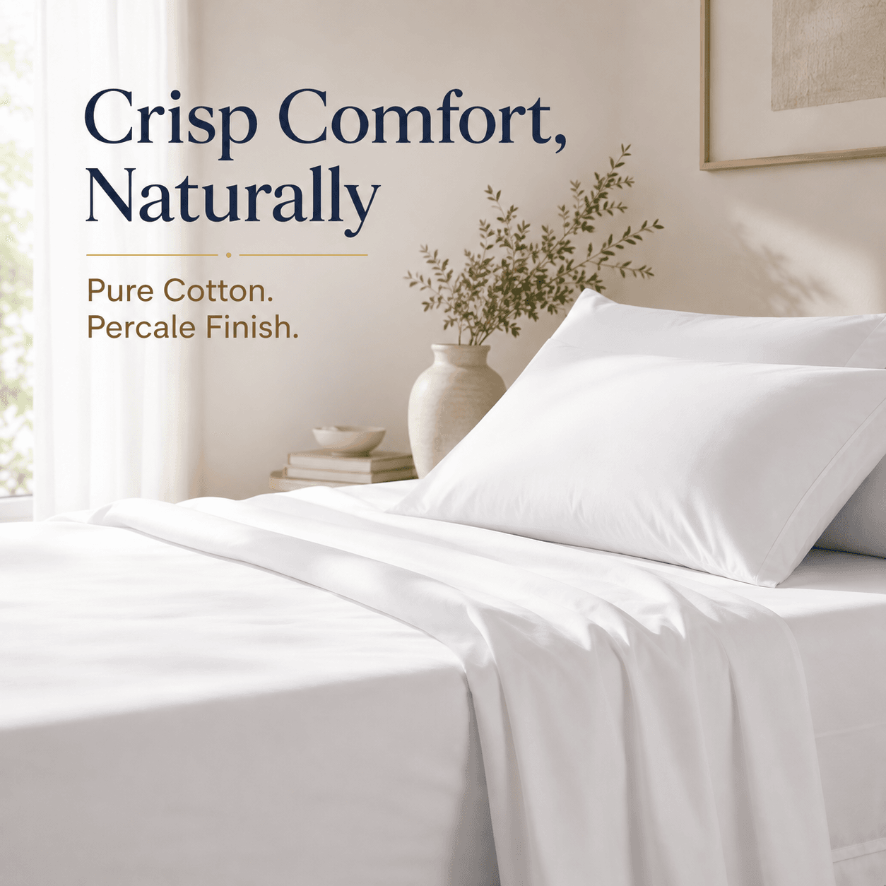 Sofrito 100% Cotton Bedsheet (Flat) - Percale Finish - Plain - White | Anti Pilling Processed Fabric 100% cotton bedsheet