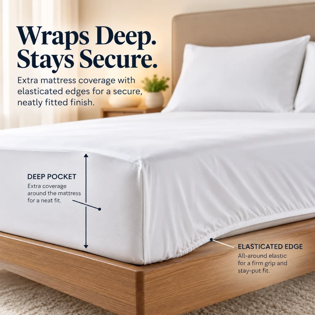 Sofrito 100% Cotton Bedsheet (Fitted) - Percale Finish - Plain - White | Anti Pilling Processed Fabric for Hotels & Bulk Use Sofrito 100% Cotton Bedsheet (Fitted) - Percale Finish - Plain - White | Anti Pilling Processed Fabric fitted bedsheet
