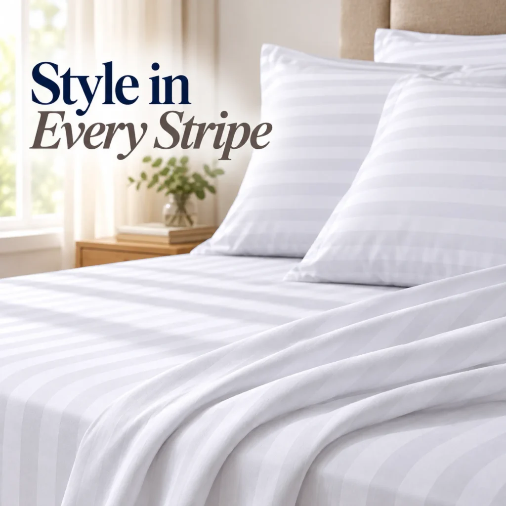 Sofrito 100% Cotton Bedsheet (Fitted) - Striped - White for Hotels & Bulk Use Sofrito 100% Cotton Bedsheet (Fitted) - Striped - White 100% cotton bedsheet
