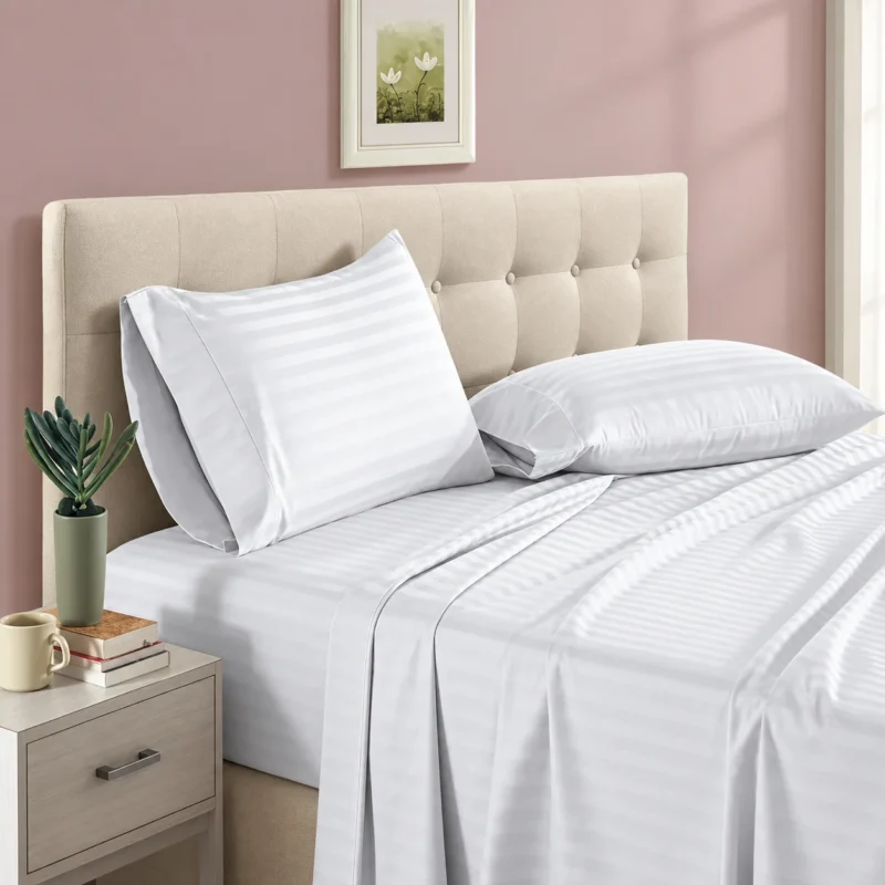 Sofrito 100% Cotton Bedsheet (Flat) Sofrito 100% Cotton Bedsheet (Flat) - Striped - White | Anti Pilling Processed Fabric 100% cotton bedsheet