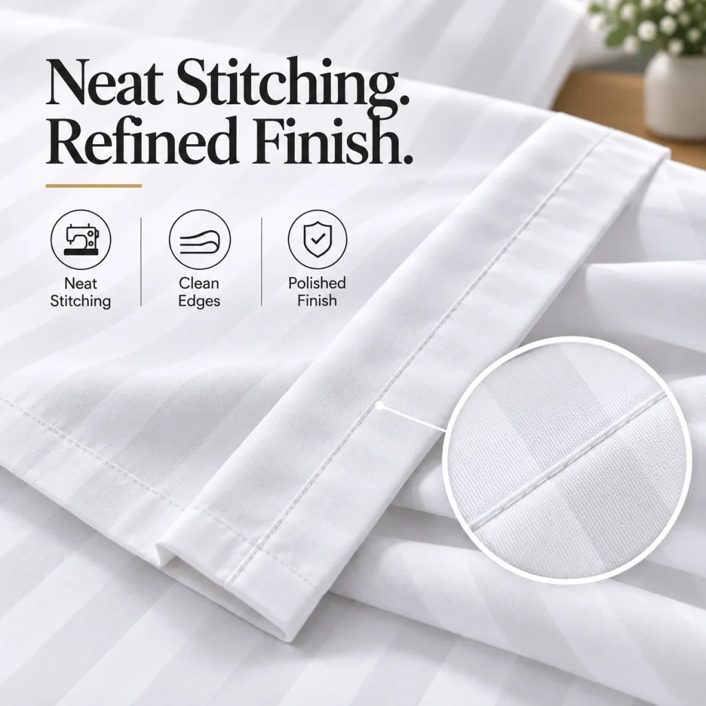 Sofrito 100% Cotton Bedsheet (Flat) - Striped - White | Anti Pilling Processed Fabric for Hotels & Bulk Use Sofrito 100% Cotton Bedsheet (Flat) - Striped - White | Anti Pilling Processed Fabric 100% cotton bedsheet