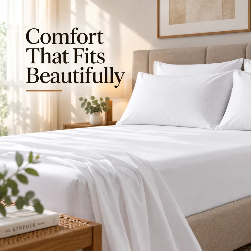 Sofrito Bedsheet (Fitted) Glace Cotton Plain - 300 TC - White fitted bedsheet