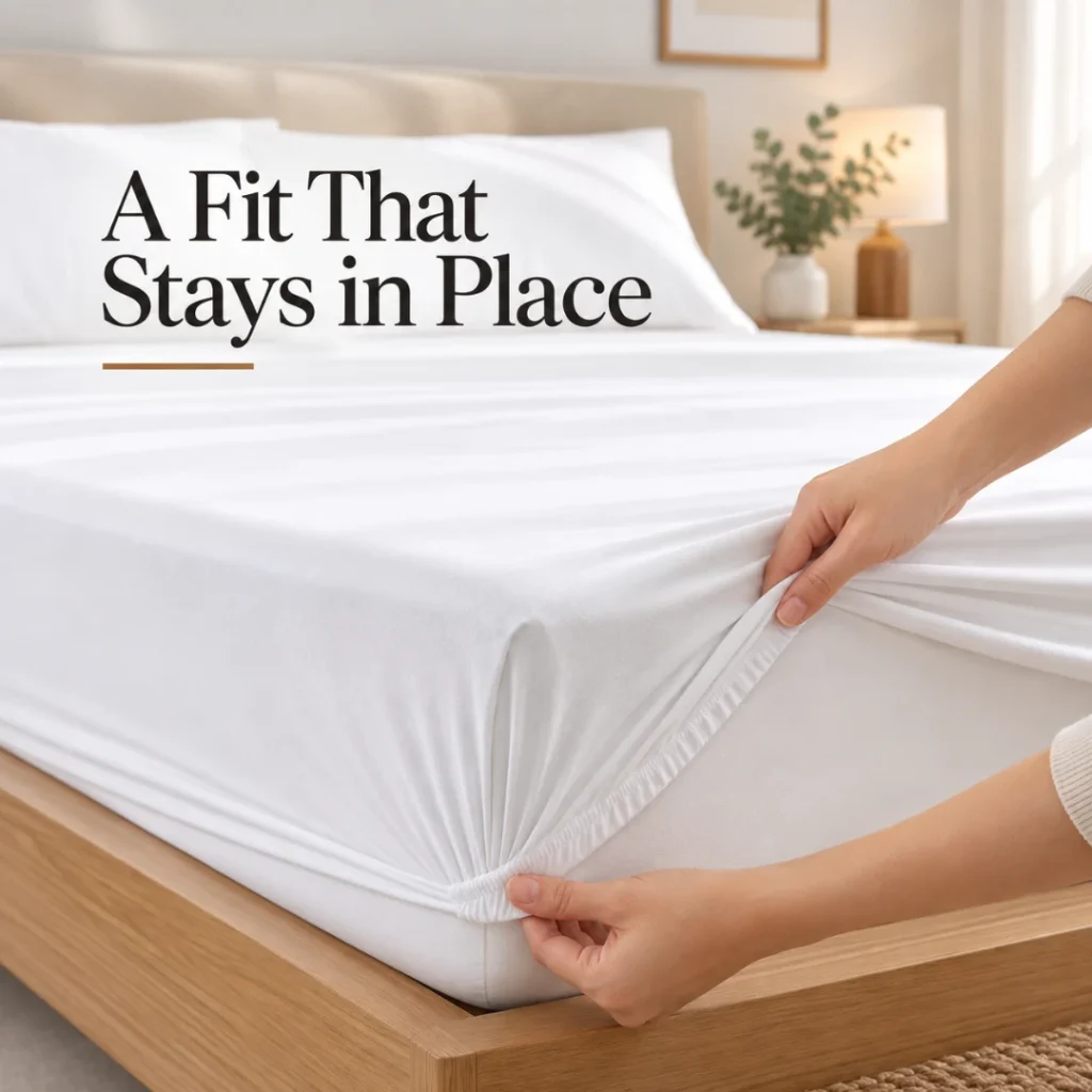 Sofrito Bedsheet (Fitted) Glace Cotton Plain - 300 TC - White fitted bedsheet