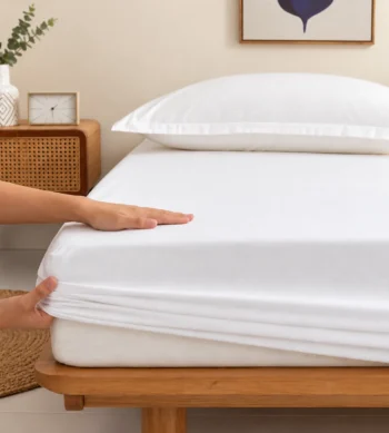 Sofrito Bedsheet (Fitted) Glace Cotton Plain - 300 TC - White