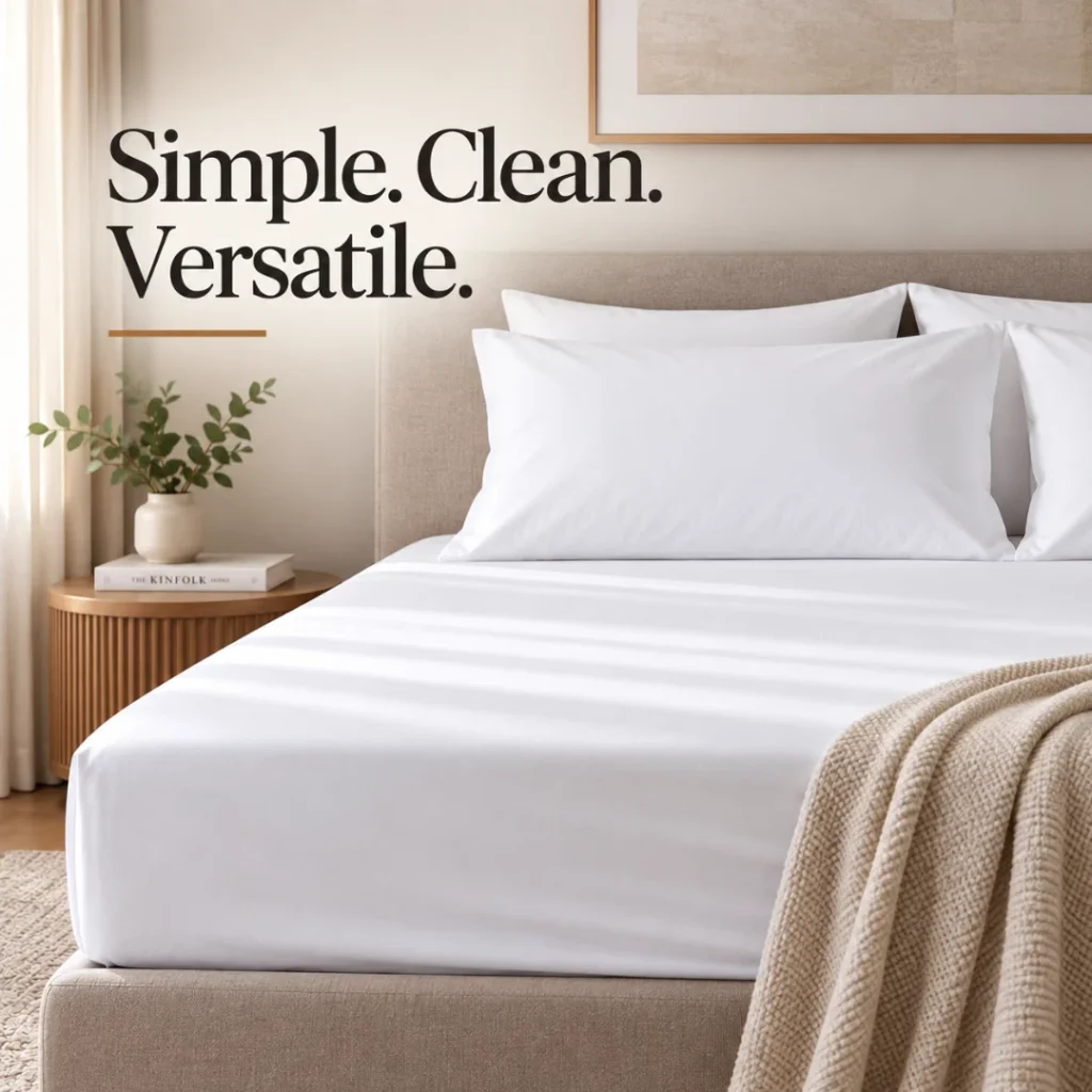 Sofrito Bedsheet (Fitted) Glace Cotton Plain - 300 TC - White fitted bedsheet
