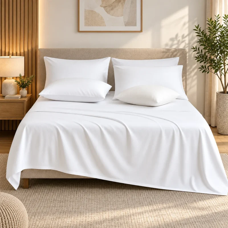 Sofrito Flat Bedsheet Glace Cotton Plain 300 TC - White Flat bedsheet