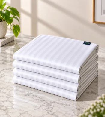 Home for Hotels & Bulk Use Sofrito Flat Bedsheet Glace Cotton Striped - White