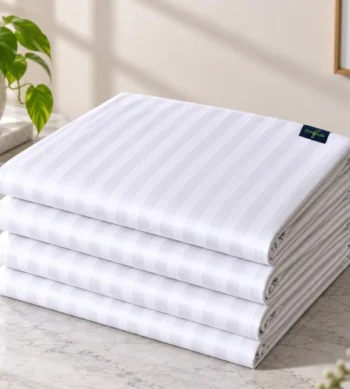 Home for Hotels & Bulk Use Sofrito Flat Bedsheet Glace Cotton Striped - White