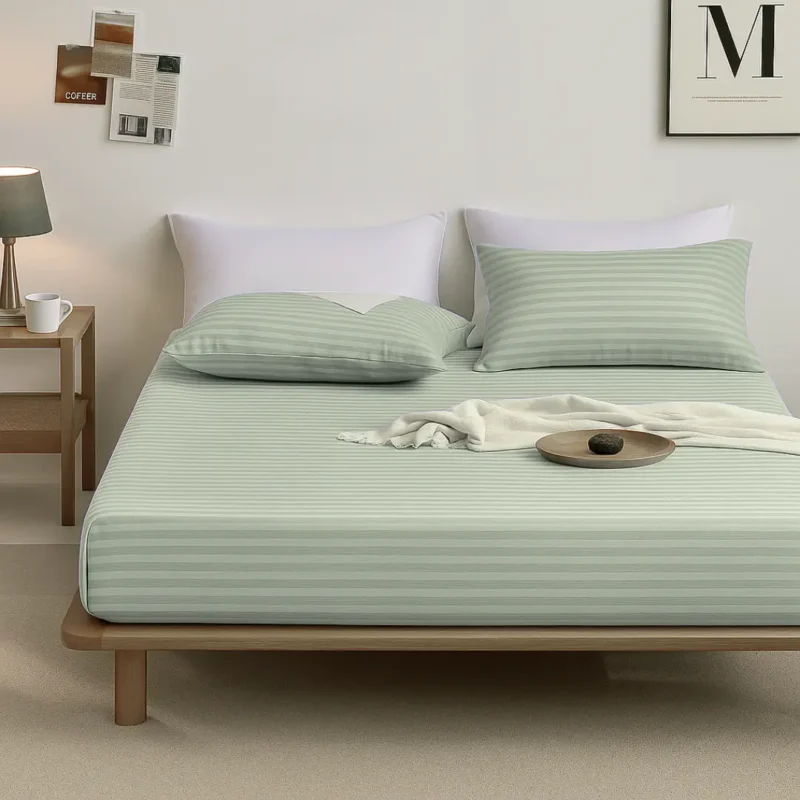 sofrito fitted bedsheet glace cotton stripes oyster
