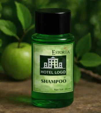 Estoria hotel shampoo with branding