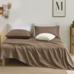 sofrito flat bedsheet glace cotton stripes taupe