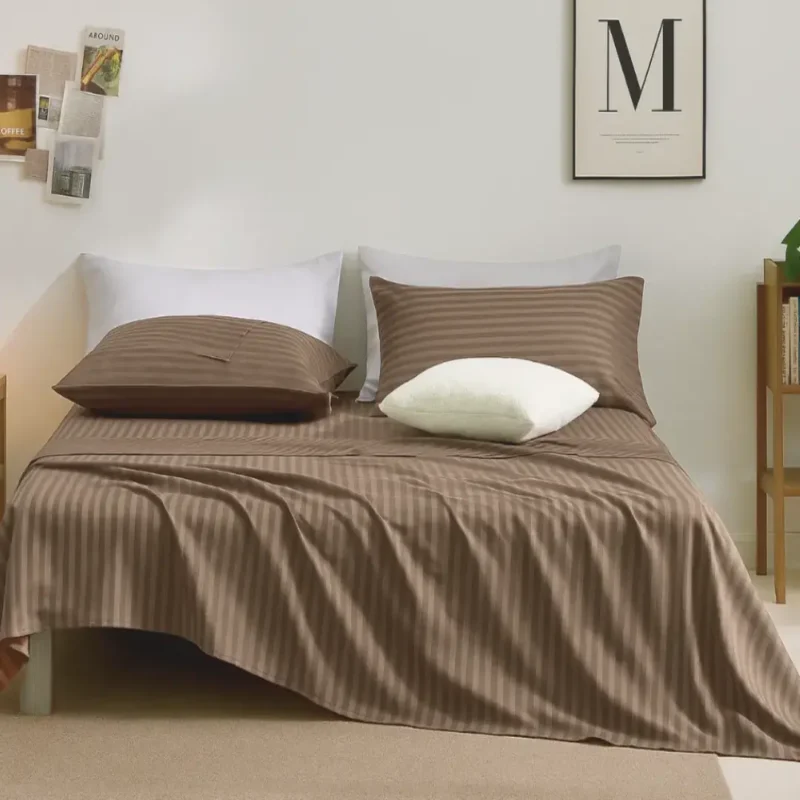 sofrito flat bedsheet glace cotton stripes taupe