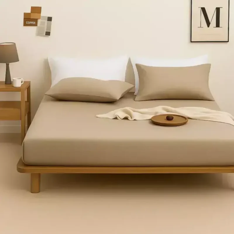 sofrito fitted bedsheet glace cotton plain desert beige