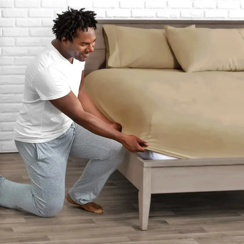 sofrito fitted bedsheet glace cotton plain desert beige