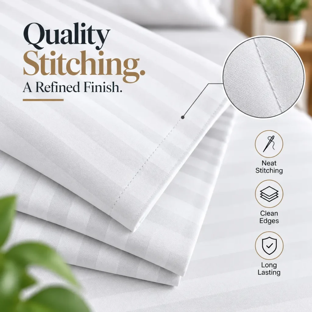 Sofrito Flat Bedsheet Glace Cotton Striped - White for Hotels & Bulk Use Sofrito Flat Bedsheet Glace Cotton Striped - White Flat Bedsheet
