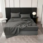 Sofrito 100% Cotton Bedsheet 500 TC Striped fitted steel grey