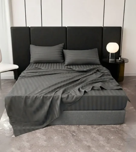Sofrito 100% Cotton Bedsheet 500 TC Striped fitted steel grey