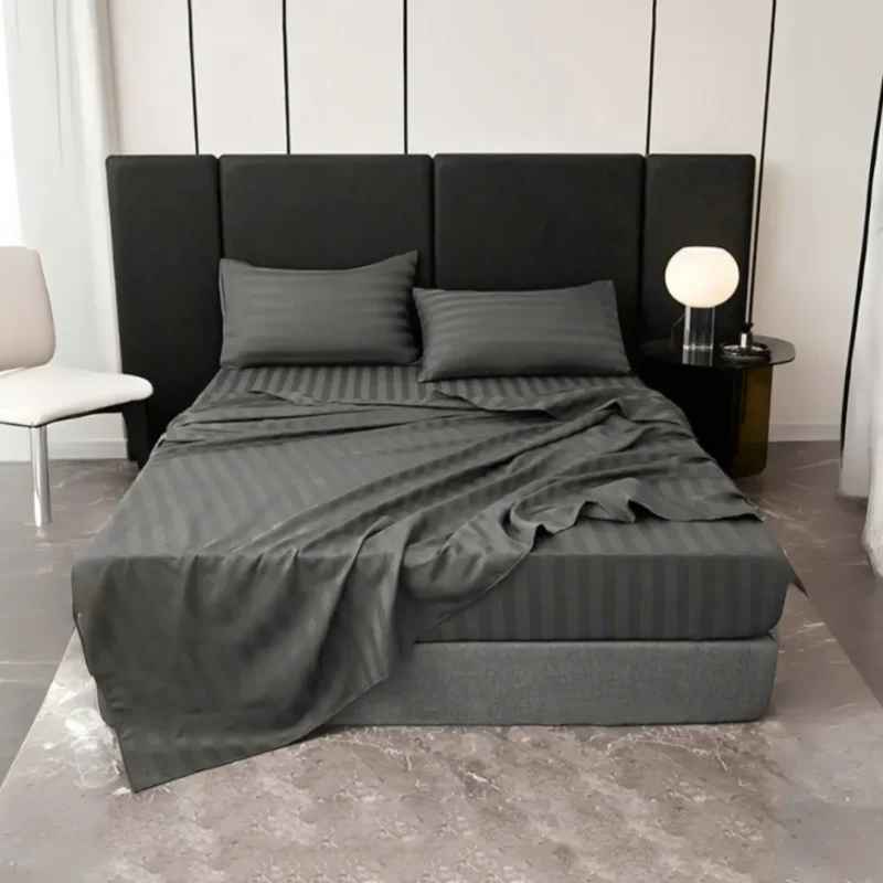 Sofrito 100% Cotton Fitted Bedsheet 500 TC Striped fitted steel grey