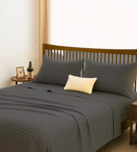 Sofrito 100% Cotton Bedsheet 500 TC Striped steel grey