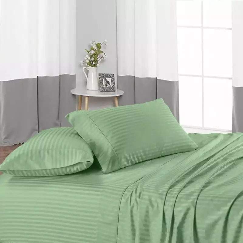 Sofrito 100% Cotton Bedsheet stripes olive green