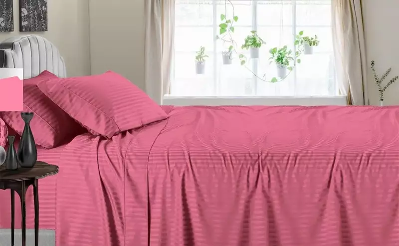 Sofrito 100% Cotton Bedsheet stripes berry pink