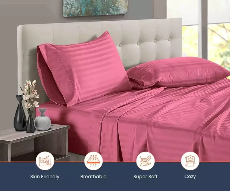 Sofrito 100% Cotton Bedsheet stripes berry pink