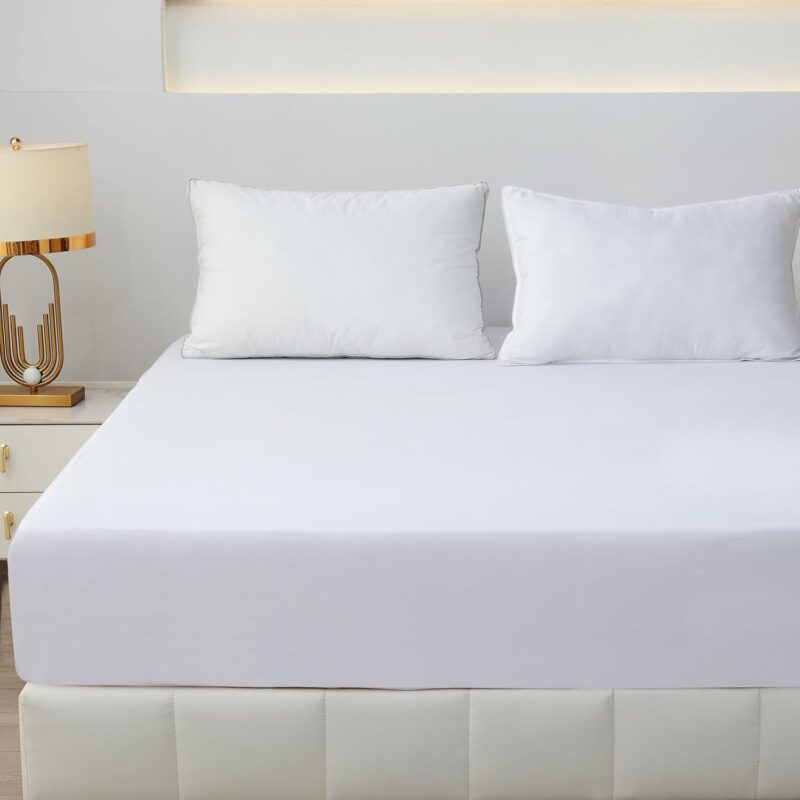 Sofrito Fitted Bedsheet 300 TC Plain Percale Cotton Blend – White