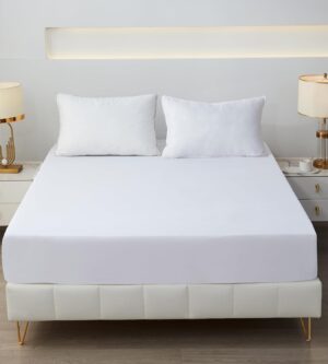 Sofrito Fitted Bedsheet 300 TC Plain Percale Cotton Blend – White