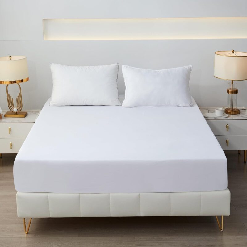 Sofrito Fitted Bedsheet 300 TC Plain Percale Cotton Blend – White