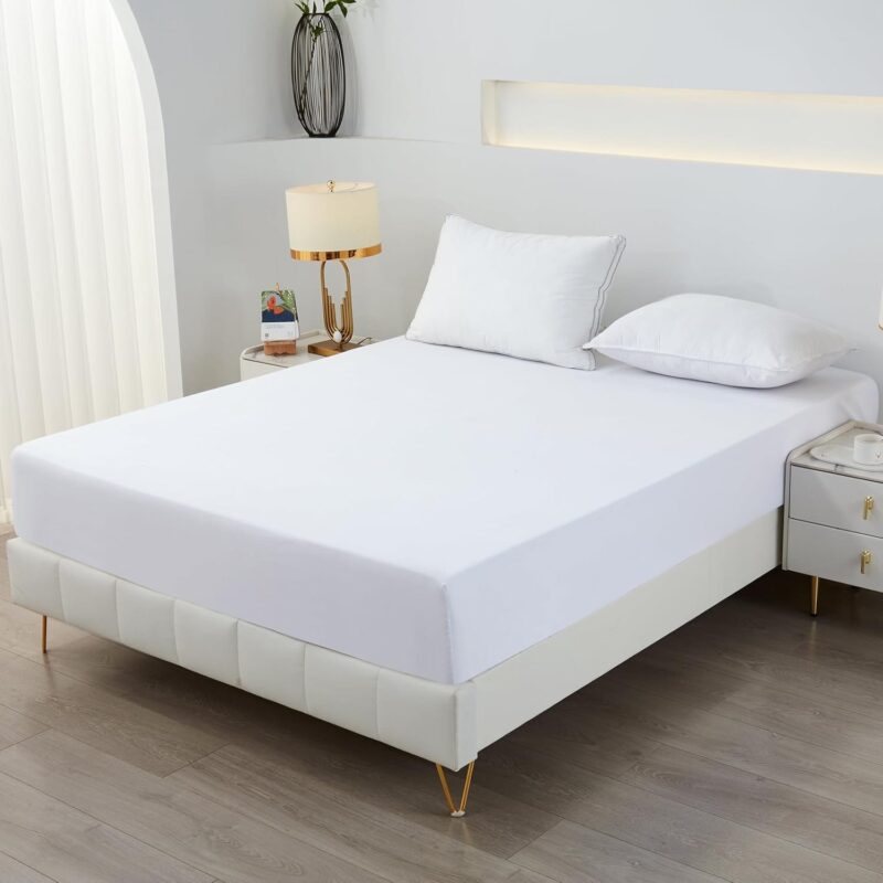 Sofrito Fitted Bedsheet 300 TC Plain Percale Cotton Blend – White